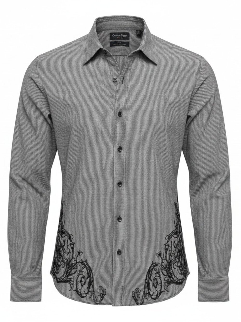 Custom Rags Mens Button Down Shirt XL Gray Flocked Detail Long Sleeve